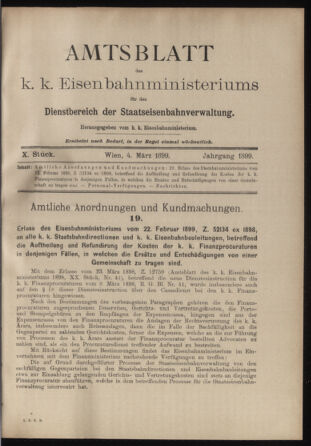 Verordnungs- und Anzeige-Blatt der k.k. General-Direction der österr. Staatsbahnen 18990304 Seite: 1