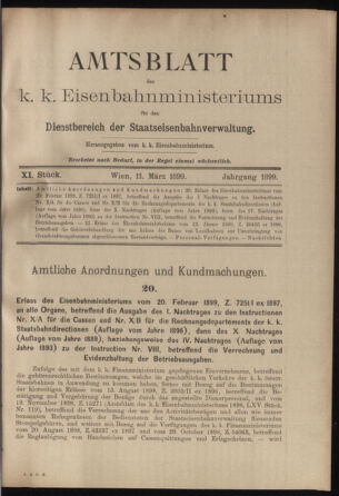 Verordnungs- und Anzeige-Blatt der k.k. General-Direction der österr. Staatsbahnen 18990311 Seite: 1