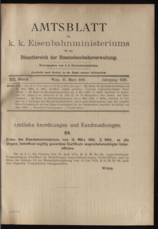 Verordnungs- und Anzeige-Blatt der k.k. General-Direction der österr. Staatsbahnen 18990318 Seite: 1