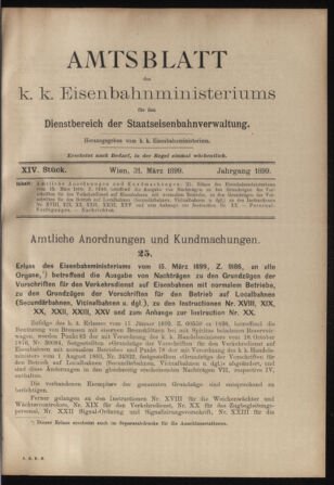 Verordnungs- und Anzeige-Blatt der k.k. General-Direction der österr. Staatsbahnen 18990331 Seite: 1