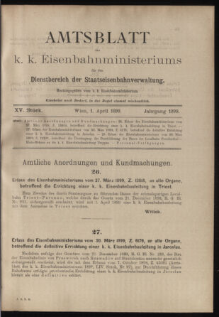 Verordnungs- und Anzeige-Blatt der k.k. General-Direction der österr. Staatsbahnen 18990401 Seite: 1