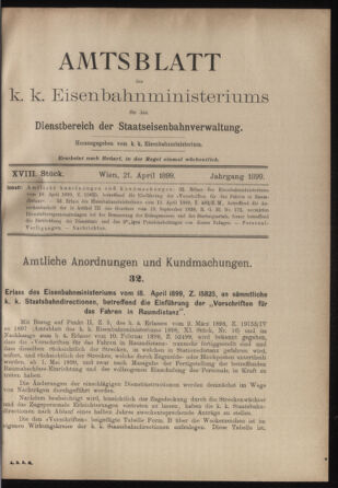 Verordnungs- und Anzeige-Blatt der k.k. General-Direction der österr. Staatsbahnen 18990421 Seite: 1