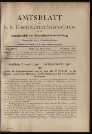 Verordnungs- und Anzeige-Blatt der k.k. General-Direction der österr. Staatsbahnen 18990426 Seite: 1