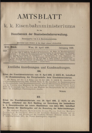 Verordnungs- und Anzeige-Blatt der k.k. General-Direction der österr. Staatsbahnen 18990429 Seite: 1