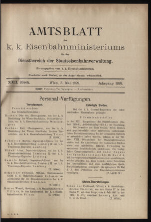 Verordnungs- und Anzeige-Blatt der k.k. General-Direction der österr. Staatsbahnen 18990503 Seite: 1