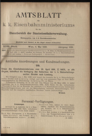 Verordnungs- und Anzeige-Blatt der k.k. General-Direction der österr. Staatsbahnen 18990506 Seite: 1