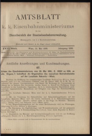 Verordnungs- und Anzeige-Blatt der k.k. General-Direction der österr. Staatsbahnen 18990524 Seite: 1