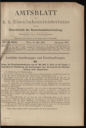 Verordnungs- und Anzeige-Blatt der k.k. General-Direction der österr. Staatsbahnen 18990530 Seite: 1