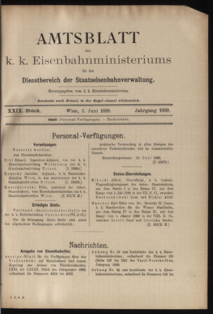 Verordnungs- und Anzeige-Blatt der k.k. General-Direction der österr. Staatsbahnen 18990603 Seite: 1