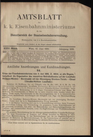 Verordnungs- und Anzeige-Blatt der k.k. General-Direction der österr. Staatsbahnen 18990610 Seite: 1