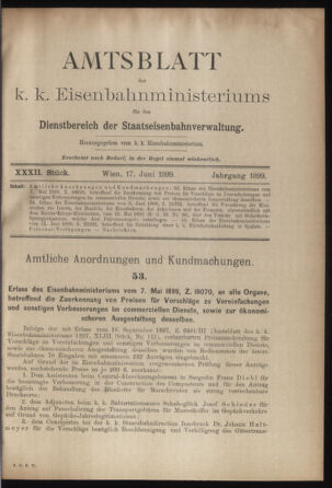 Verordnungs- und Anzeige-Blatt der k.k. General-Direction der österr. Staatsbahnen 18990617 Seite: 1