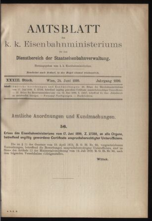 Verordnungs- und Anzeige-Blatt der k.k. General-Direction der österr. Staatsbahnen 18990624 Seite: 1