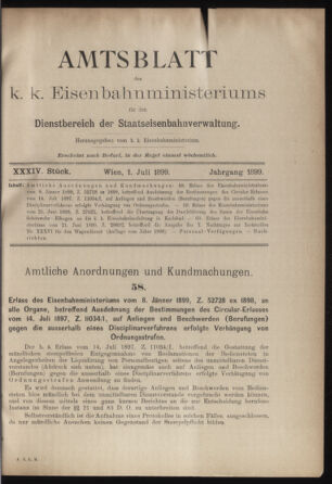 Verordnungs- und Anzeige-Blatt der k.k. General-Direction der österr. Staatsbahnen 18990701 Seite: 1