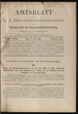 Verordnungs- und Anzeige-Blatt der k.k. General-Direction der österr. Staatsbahnen 18990708 Seite: 1