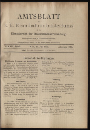 Verordnungs- und Anzeige-Blatt der k.k. General-Direction der österr. Staatsbahnen 18990715 Seite: 1