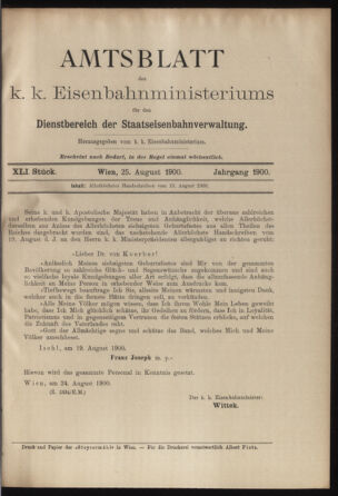 Verordnungs- und Anzeige-Blatt der k.k. General-Direction der österr. Staatsbahnen 18990825 Seite: 1