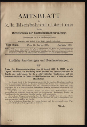 Verordnungs- und Anzeige-Blatt der k.k. General-Direction der österr. Staatsbahnen 18990827 Seite: 1