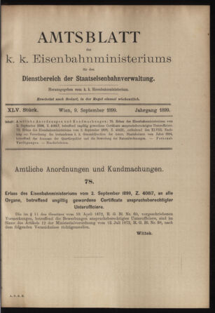 Verordnungs- und Anzeige-Blatt der k.k. General-Direction der österr. Staatsbahnen 18990909 Seite: 1