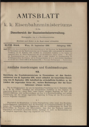 Verordnungs- und Anzeige-Blatt der k.k. General-Direction der österr. Staatsbahnen 18990930 Seite: 1