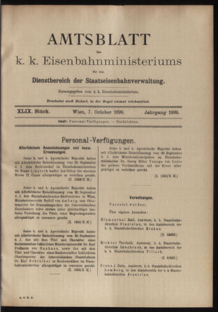 Verordnungs- und Anzeige-Blatt der k.k. General-Direction der österr. Staatsbahnen 18991007 Seite: 1