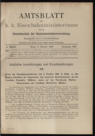 Verordnungs- und Anzeige-Blatt der k.k. General-Direction der österr. Staatsbahnen 18991009 Seite: 1