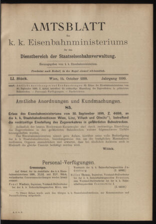 Verordnungs- und Anzeige-Blatt der k.k. General-Direction der österr. Staatsbahnen 18991014 Seite: 1