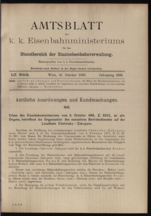 Verordnungs- und Anzeige-Blatt der k.k. General-Direction der österr. Staatsbahnen 18991016 Seite: 1