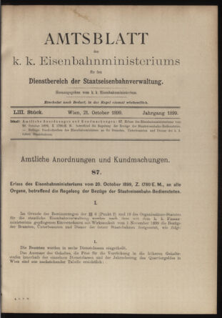 Verordnungs- und Anzeige-Blatt der k.k. General-Direction der österr. Staatsbahnen 18991021 Seite: 1