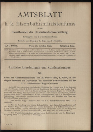 Verordnungs- und Anzeige-Blatt der k.k. General-Direction der österr. Staatsbahnen 18991028 Seite: 1