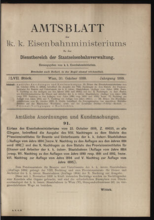 Verordnungs- und Anzeige-Blatt der k.k. General-Direction der österr. Staatsbahnen 18991030 Seite: 1