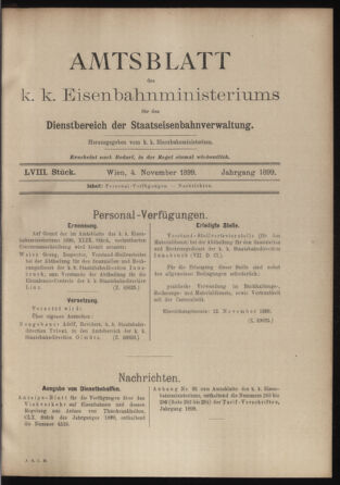 Verordnungs- und Anzeige-Blatt der k.k. General-Direction der österr. Staatsbahnen 18991104 Seite: 1