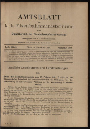 Verordnungs- und Anzeige-Blatt der k.k. General-Direction der österr. Staatsbahnen 18991106 Seite: 1