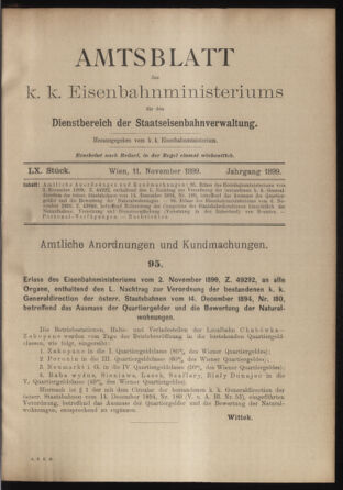 Verordnungs- und Anzeige-Blatt der k.k. General-Direction der österr. Staatsbahnen 18991111 Seite: 1