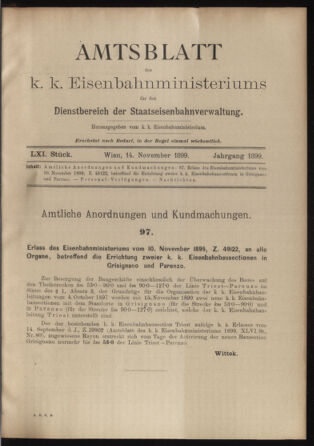 Verordnungs- und Anzeige-Blatt der k.k. General-Direction der österr. Staatsbahnen 18991114 Seite: 1