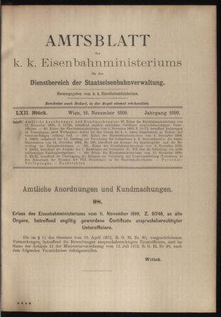 Verordnungs- und Anzeige-Blatt der k.k. General-Direction der österr. Staatsbahnen 18991118 Seite: 1