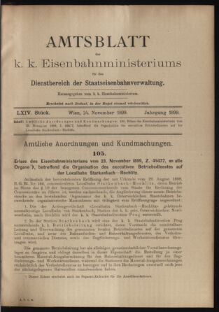 Verordnungs- und Anzeige-Blatt der k.k. General-Direction der österr. Staatsbahnen 18991124 Seite: 1