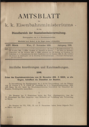 Verordnungs- und Anzeige-Blatt der k.k. General-Direction der österr. Staatsbahnen 18991127 Seite: 1