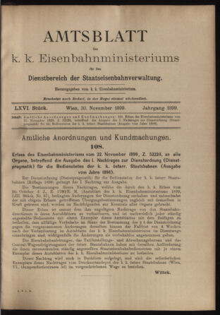 Verordnungs- und Anzeige-Blatt der k.k. General-Direction der österr. Staatsbahnen 18991130 Seite: 1