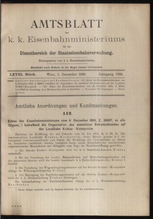 Verordnungs- und Anzeige-Blatt der k.k. General-Direction der österr. Staatsbahnen 18991205 Seite: 1