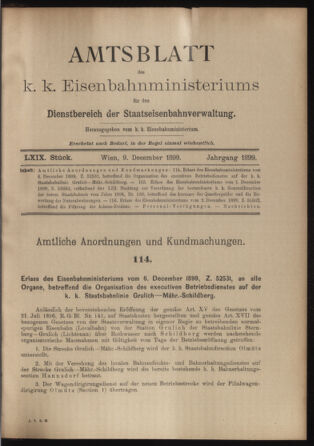 Verordnungs- und Anzeige-Blatt der k.k. General-Direction der österr. Staatsbahnen 18991209 Seite: 1