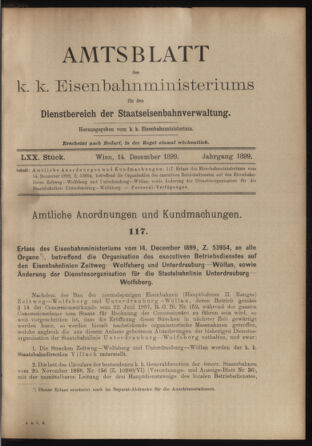 Verordnungs- und Anzeige-Blatt der k.k. General-Direction der österr. Staatsbahnen 18991214 Seite: 1