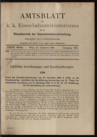 Verordnungs- und Anzeige-Blatt der k.k. General-Direction der österr. Staatsbahnen 18991228 Seite: 1