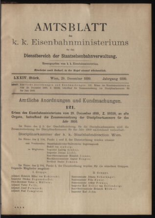 Verordnungs- und Anzeige-Blatt der k.k. General-Direction der österr. Staatsbahnen 18991229 Seite: 1