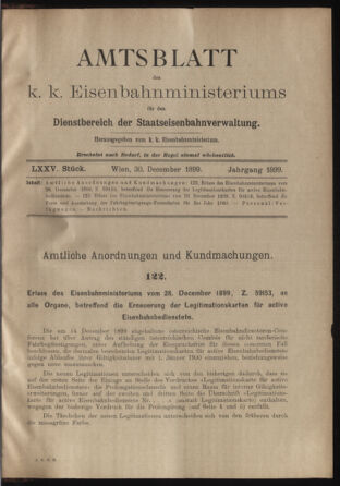 Verordnungs- und Anzeige-Blatt der k.k. General-Direction der österr. Staatsbahnen 18991230 Seite: 1