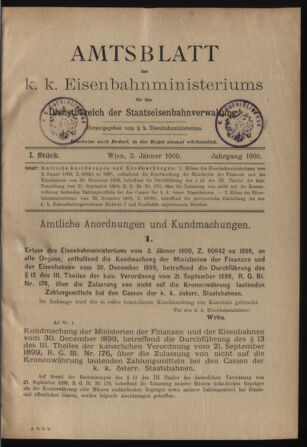 Verordnungs- und Anzeige-Blatt der k.k. General-Direction der österr. Staatsbahnen 19000103 Seite: 1