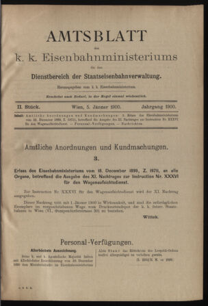 Verordnungs- und Anzeige-Blatt der k.k. General-Direction der österr. Staatsbahnen 19000105 Seite: 1