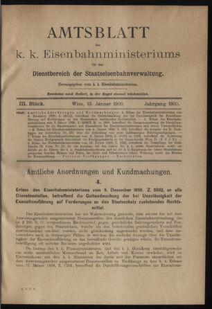 Verordnungs- und Anzeige-Blatt der k.k. General-Direction der österr. Staatsbahnen 19000113 Seite: 1