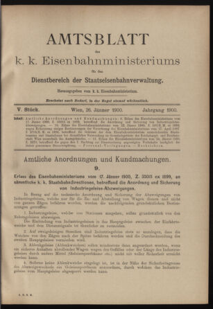 Verordnungs- und Anzeige-Blatt der k.k. General-Direction der österr. Staatsbahnen 19000126 Seite: 1