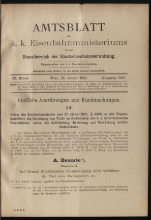 Verordnungs- und Anzeige-Blatt der k.k. General-Direction der österr. Staatsbahnen 19000129 Seite: 1