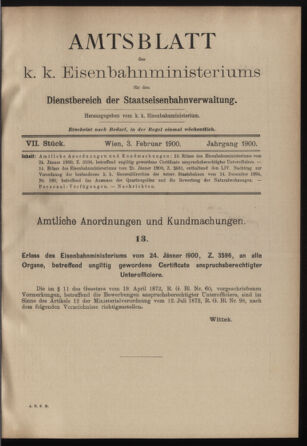 Verordnungs- und Anzeige-Blatt der k.k. General-Direction der österr. Staatsbahnen 19000203 Seite: 1